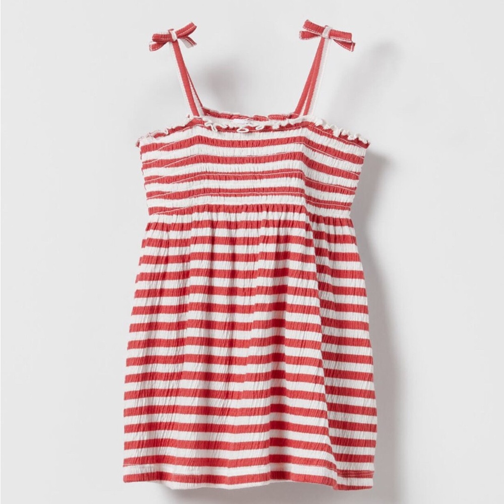 $19 ADD ON Zara textured girl Dress 3/4Y tiered‎ smocked stripe summer
